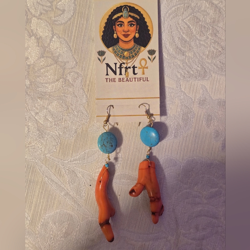 Nfrt Turquoise and Orange Coral Earrings